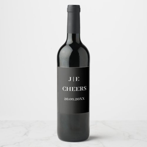 Minimal and Chic  Black and White Monogram Cheers Wine Label