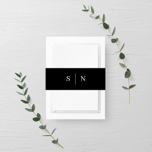 Minimal and Chic   Black and White Monogram Invitation Belly Band