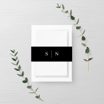Minimal And Chic | Black And White Monogram Invitation Belly Band by Customize_My_Wedding at Zazzle
