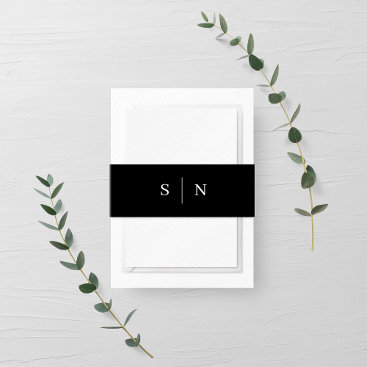 Minimal and Chic | Black and White Monogram Invitation Belly Band