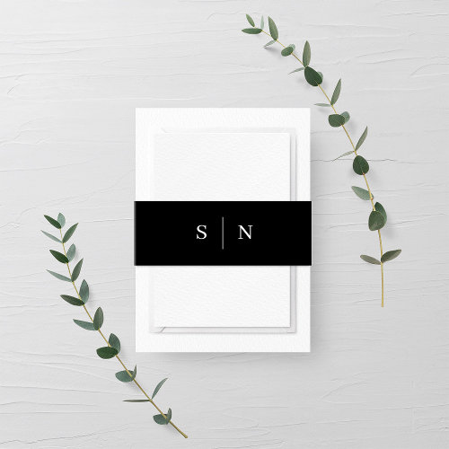 Minimal and Chic | Black and White Monogram Invitation Belly Band