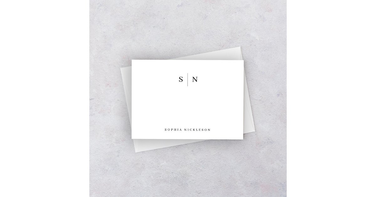 Minimal and Chic | Black and White Monogram Note Card | Zazzle