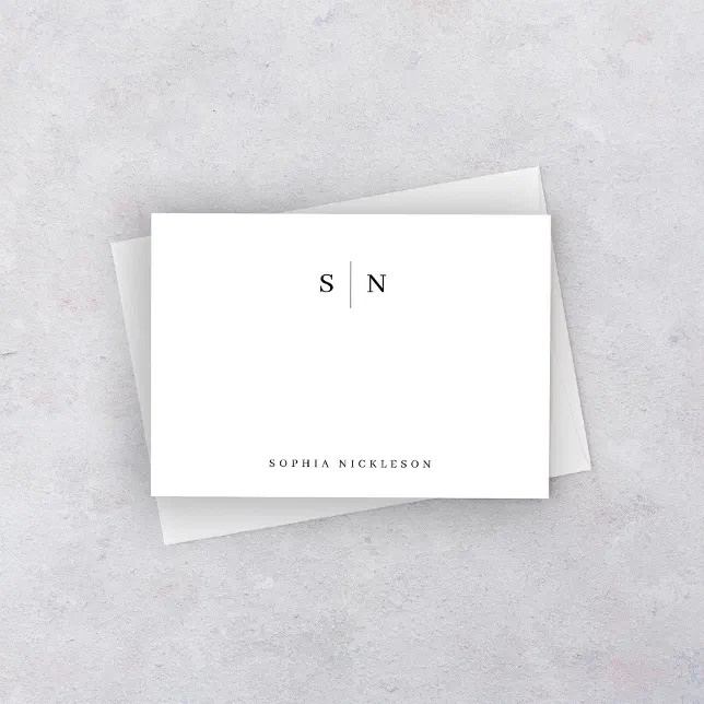 Minimal and Chic | Black and White Monogram Note Card | Zazzle
