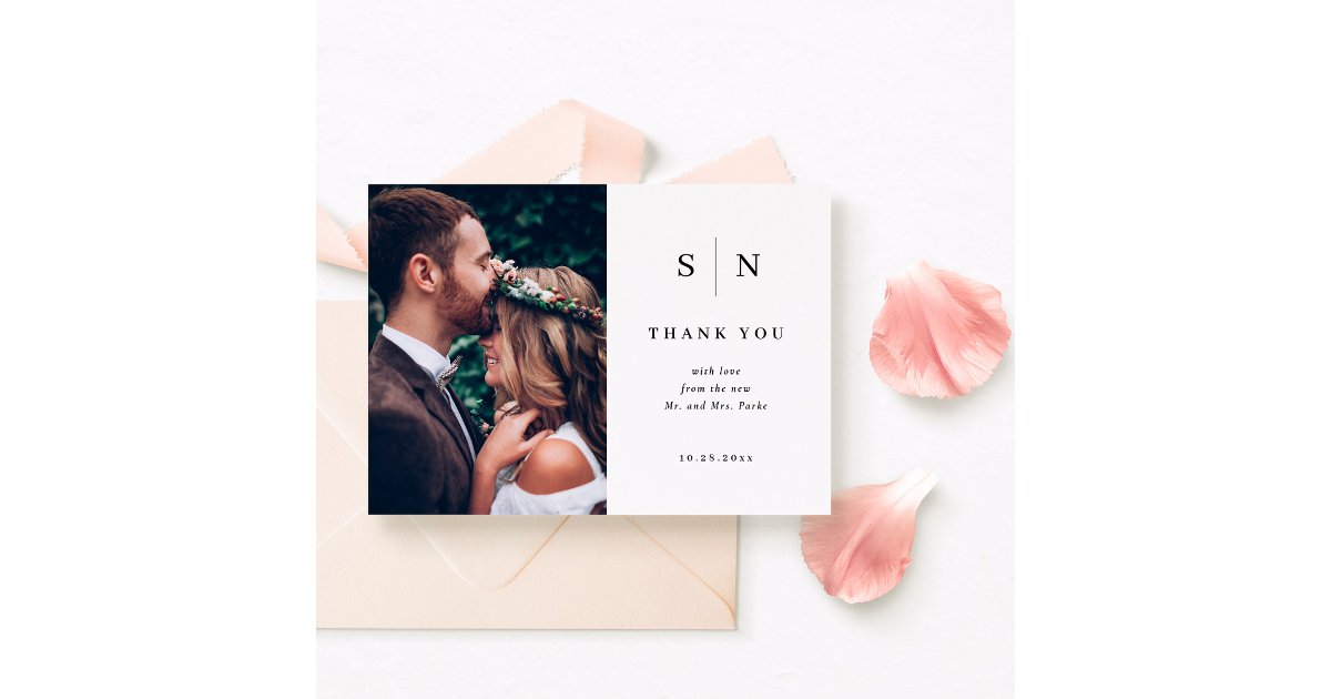 Minimal and Chic | Black and White Photo Wedding Thank You Card | Zazzle