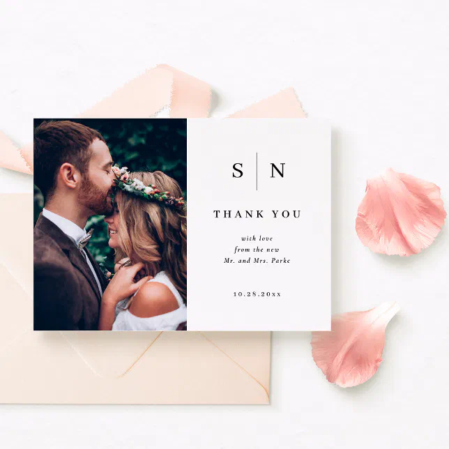 Minimal and Chic | Black and White Photo Wedding Thank You Card | Zazzle