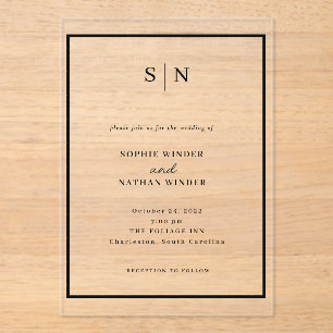 Minimal and Chic   Black and White Wedding Acrylic Invitations