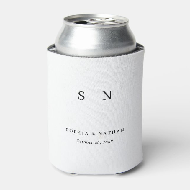 Minimal and Chic | Black and White Wedding Can Cooler (Can Front)