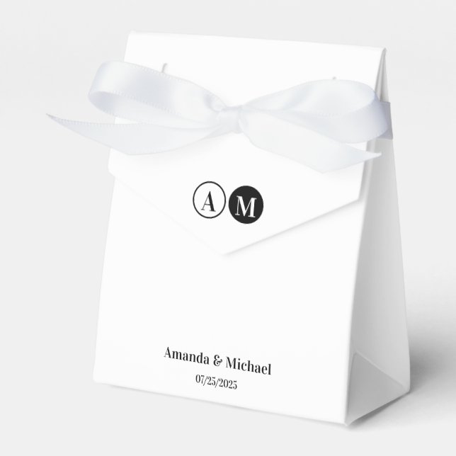 Minimal and Chic Black and White Wedding  Favor Boxes (Front Side)