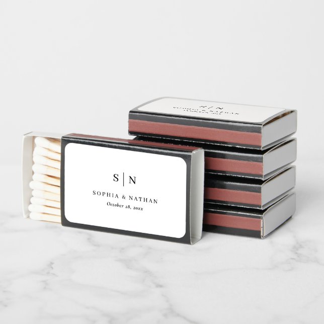 Minimal and Chic | Black and White Wedding Matchboxes (Stacked)