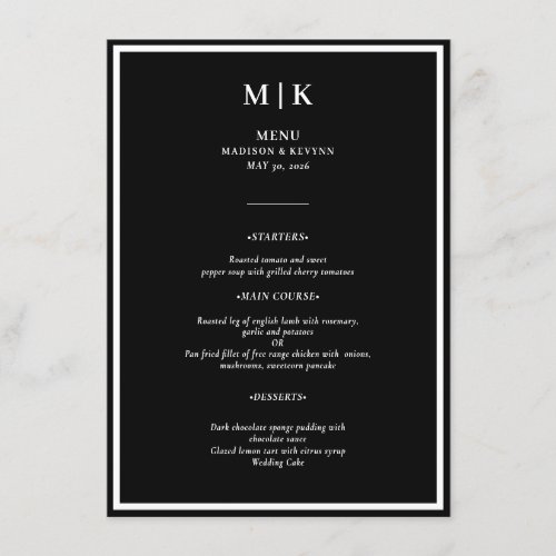 Minimal and Chic  Black and White  Wedding Menu