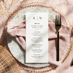 Minimal and Chic | Black and White Wedding Menu<br><div class="desc">These elegant,  modern wedding menu cards or rehearsal dinner menu cards feature a simple black and white text design that exudes minimalist style. Add your initials or monogram to make them completely your own.</div>