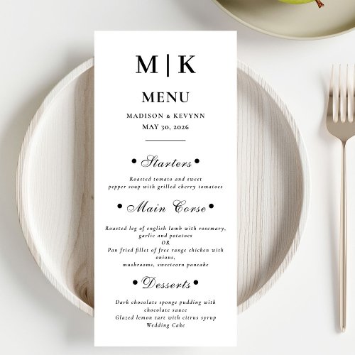 Minimal and Chic  Black and White  Wedding Menu