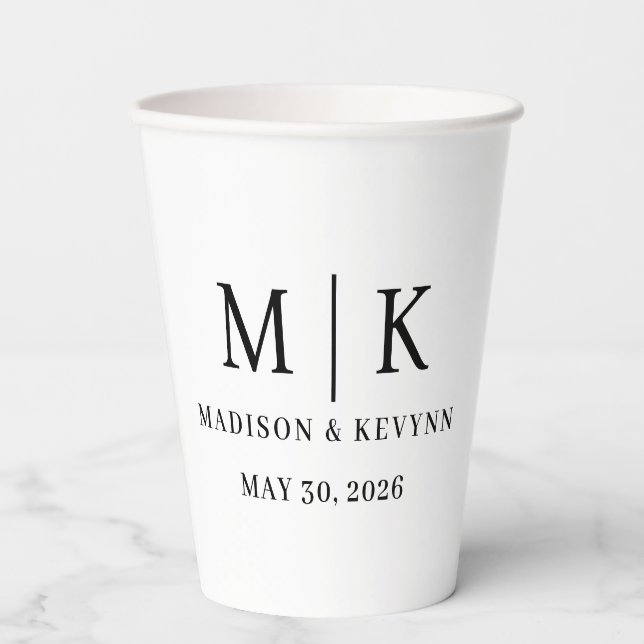 Minimal and Chic | Black and White  Wedding Paper Cups (Front)
