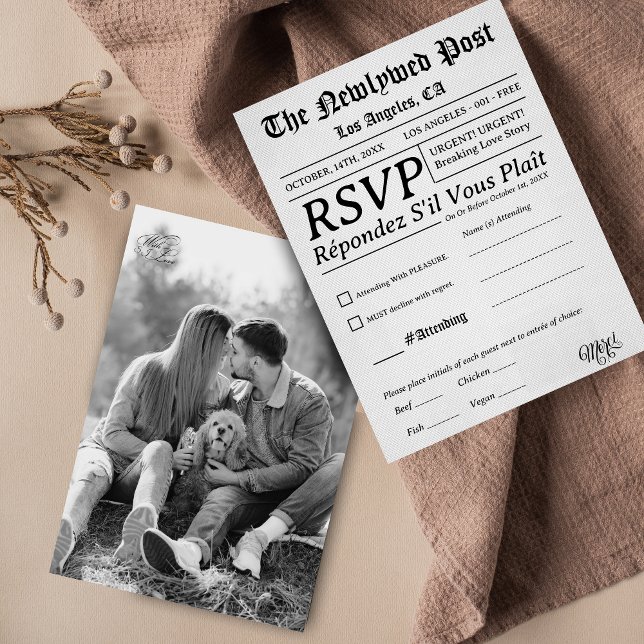 Minimal and Chic | Black and White Wedding RSVP Card (Creator Uploaded)