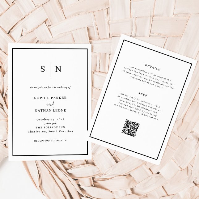 Minimal and Chic Black Border | All in One Wedding Invitation (Creator Uploaded)