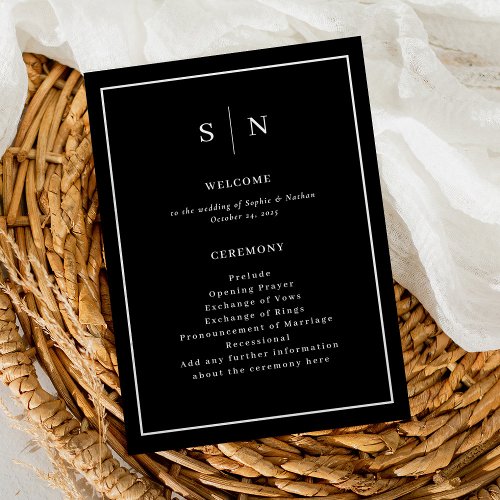 Minimal and Chic Black  Elegant Border Wedding Program