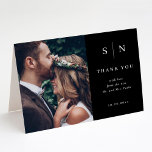 Minimal and Chic | Black Photo Wedding Thank You Card<br><div class="desc">These elegant,  modern wedding thank you folded cards feature a simple black text design that exudes minimalist style,  with your favorite personal wedding photo. Add your initials or monogram to make them completely your own.</div>