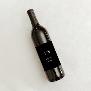 Minimal and Chic   Black Wedding Monogram Cheers Wine Label