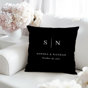 Minimal and Chic Black Wedding Monogram Throw Pillow