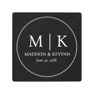 Minimal and Chic Black Wedding Monograms Classic Metal Print