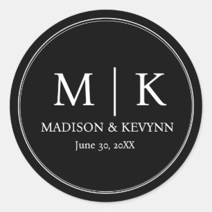 Minimal and Chic   Black Wedding Monograms Classic Round Sticker