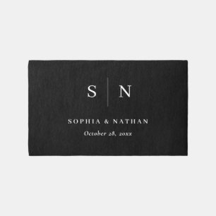 Minimal and Chic Black Wedding Monongram Rug