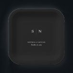 Minimal and Chic Black | Wedding Paper Plates<br><div class="desc">These elegant,  modern wedding or bridal shower paper plates feature a simple black and white text design that exudes minimalist style. Add your initials or monogram to make them completely your own.</div>