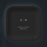 Minimal and Chic Black | Wedding Paper Plates<br><div class="desc">These elegant,  modern wedding or bridal shower paper plates feature a simple black and white text design that exudes minimalist style. Add your initials or monogram to make them completely your own.</div>