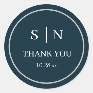 Minimal and Chic Black Wedding Thank You Card Classic Round Sticker