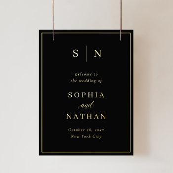 Minimal And Chic | Black Wedding Welcome In Gold Foil Prints by Customize_My_Wedding at Zazzle