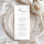 Minimal and Chic Black White Modern Wedding Menu<br><div class="desc">Impress your guests with this Minimal and Chic Black White Modern Wedding Menu. Featuring a sleek black-and-white palette, elegant calligraphy script, and a minimalist design, it’s the perfect addition to a stylish and sophisticated wedding table. If you’d like assistance personalizing it to complement your special day, let me know—I’m here...</div>