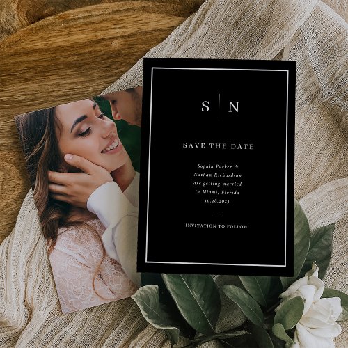 Minimal and Chic Black with White Border and Photo Save The Date