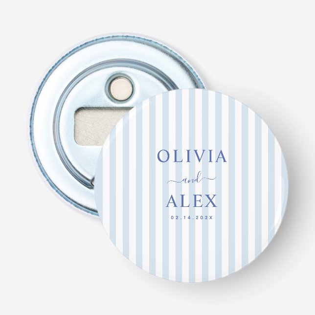 Minimal and Chic Blue French Personalized Wedding  Bottle Opener (Front)