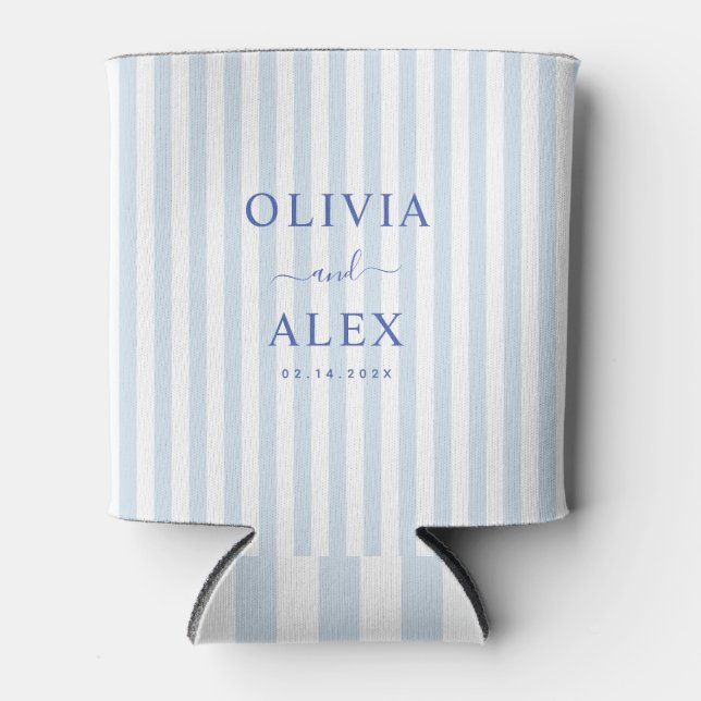 Minimal and Chic Blue French Personalized Wedding  Can Cooler (Front)