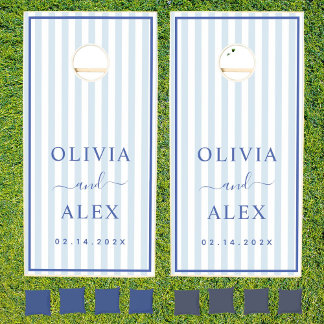 Minimal and Chic Blue French Personalized Wedding  Cornhole Set