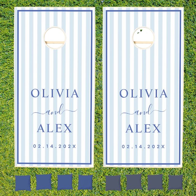 Minimal and Chic Blue French Personalized Wedding  Cornhole Set (Creator Uploaded)