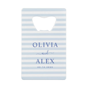 Minimal and Chic Blue French Personalized Wedding Credit Card Bottle Opener