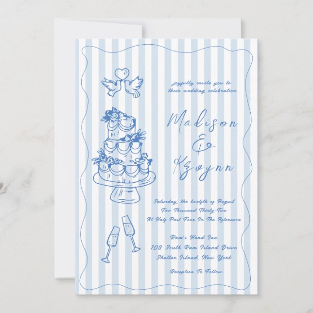 Minimal and Chic Blue French Personalized Wedding  Invitation (Front)