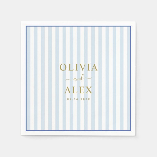 Minimal and Chic Blue French Personalized Wedding  Napkins (Front)