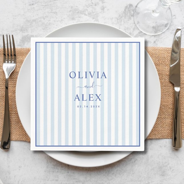 Minimal and Chic Blue French Personalized Wedding  Napkins (Creator Uploaded)