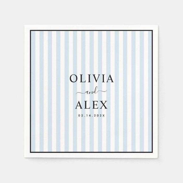 Minimal and Chic Blue French Personalized Wedding  Napkins (Front)