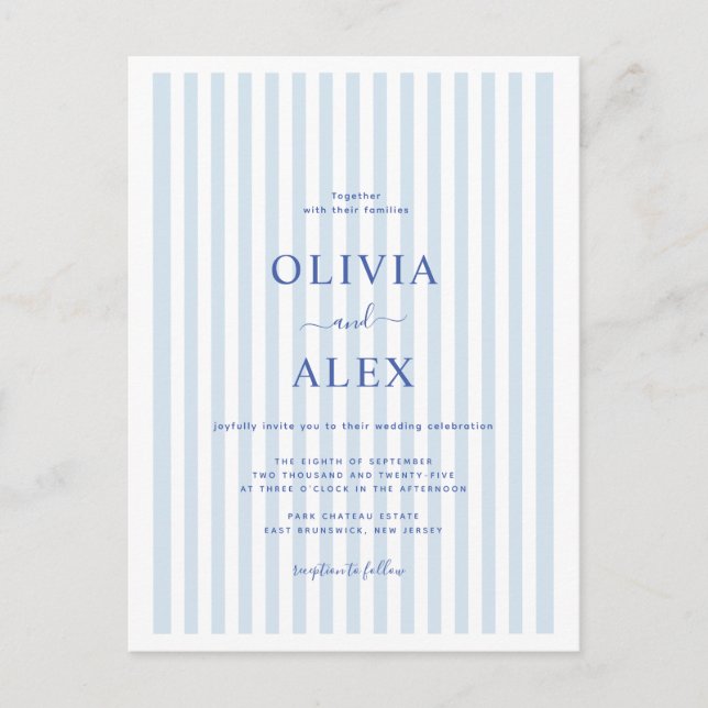 Minimal and Chic Blue French Personalized Wedding  Postcard (Front)