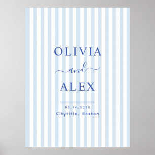 Minimal and Chic Blue French Personalized Wedding Poster
