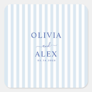 Minimal and Chic Blue French Personalized Wedding Square Sticker