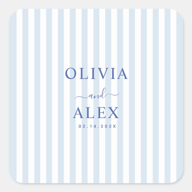 Minimal and Chic Blue French Personalized Wedding  Square Sticker (Front)