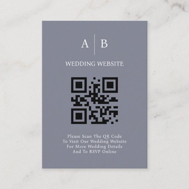 Minimal and Chic, Blue Gray QR Code Wedding Enclosure Card (Front)
