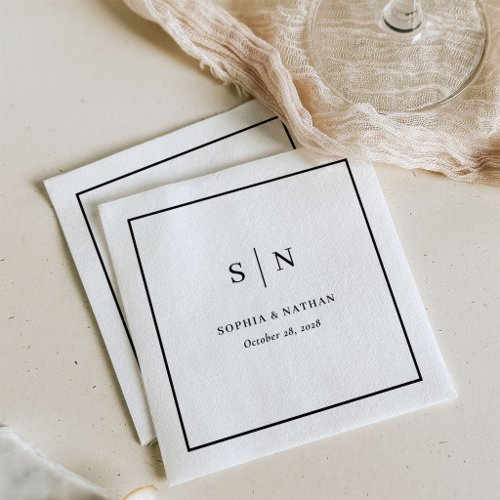 Minimal and Chic Border | Black and White Wedding Napkins
