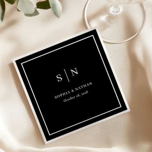 Minimal and Chic Border | Dark Black Wedding Napkins