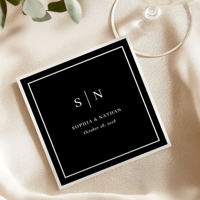 Minimal and Chic Border | Dark Black Wedding Napkins (Creator Uploaded)