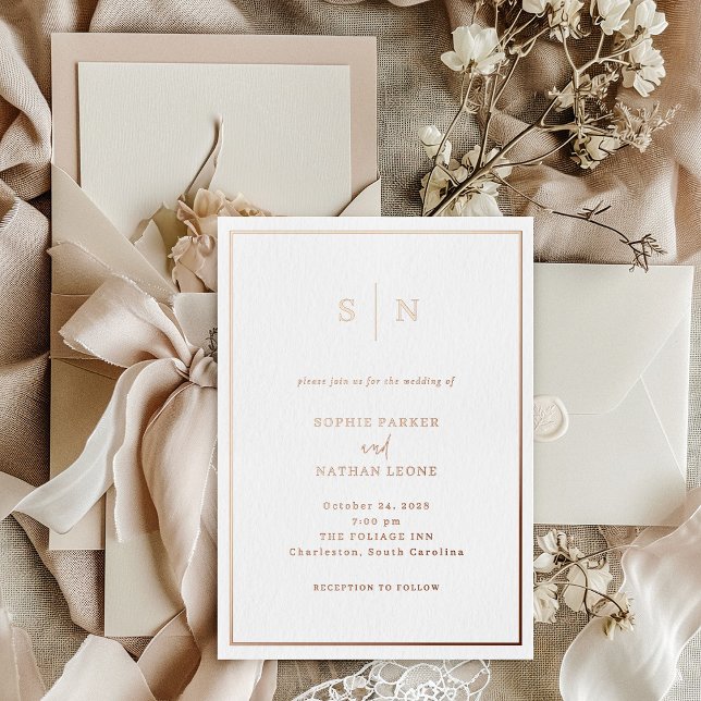 Minimal and Chic Border Wedding | Rose Gold Foil Invitation (Creator Uploaded)